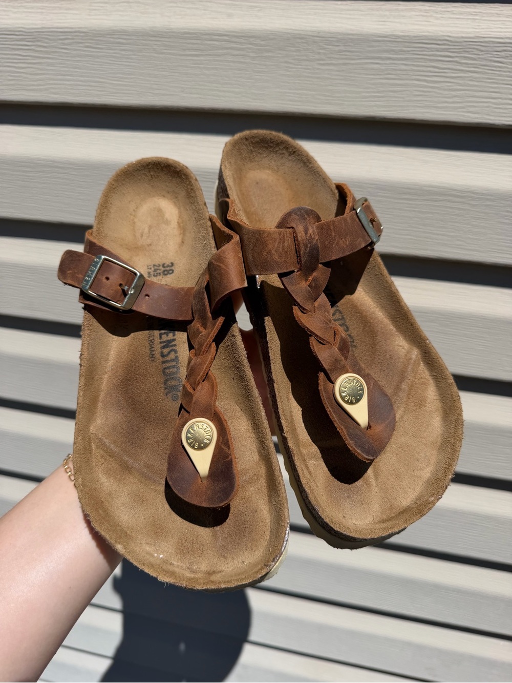Birkenstock Brown Braided Leather Thong Sandals